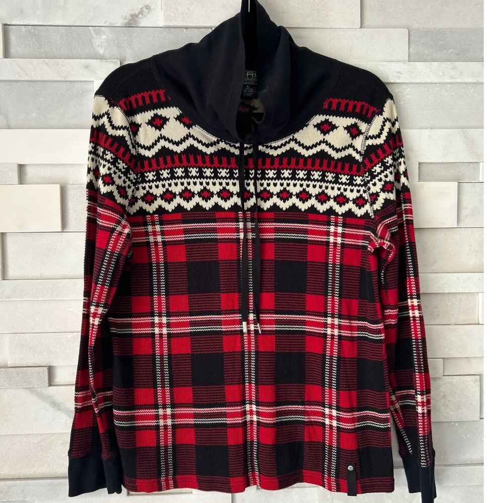Lauren Ralph Lauren 100% Cotton Cinch Cowl Neck Long Slv Knit Sweater LP Preppy